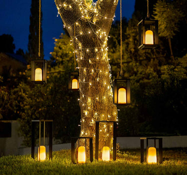 Lanterne métallique portable sans fil  effet flamme/lumière fixe SIROCO